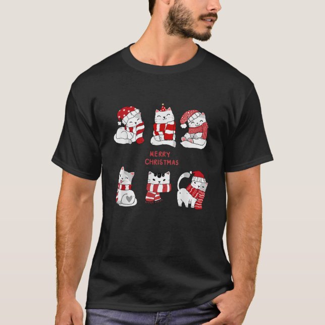 Cute Kitten Cat Christmas Reindeer Antler Meowy Ca T-Shirt (Front)