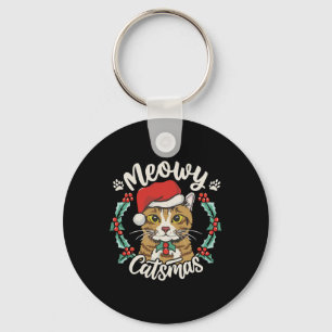 Cute Kitten Cat Christmas Santa Hat Meowy Catmas W Keychain