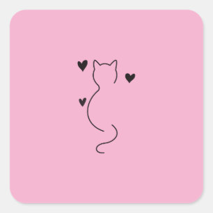 cute kitten cat drawing with pink colour backgroun square sticker