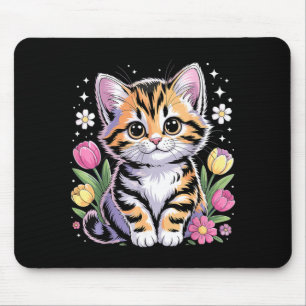 Cute Kitten Cat Floral Kawaii Mouse Pad