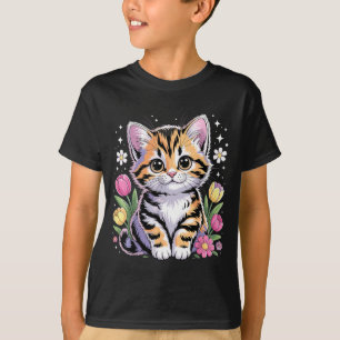 Cute Kitten Cat Floral Kawaii T-Shirt
