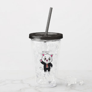 Cute kitten cat in business suit cartoon acrylic tumbler