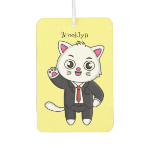 Cute kitten cat in business suit cartoon air freshener