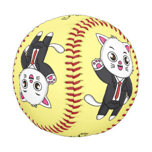 Cute kitten cat in business suit cartoon  baseball
