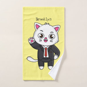 Cute kitten cat in business suit cartoon bath towel set