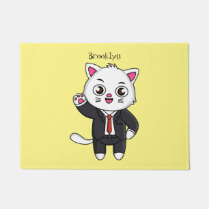 Cute kitten cat in business suit cartoon doormat