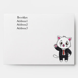 Cute kitten cat in business suit cartoon envelope