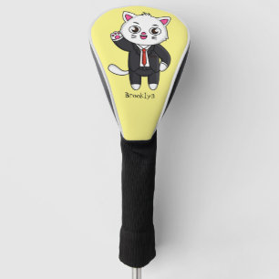 Cute kitten cat in business suit cartoon golf head cover
