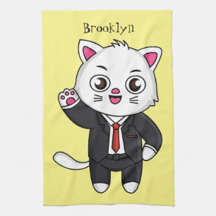 Cute kitten cat in business suit cartoon kitchen towel