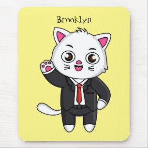 Cute kitten cat in business suit cartoon mouse pad