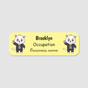 Cute kitten cat in business suit cartoon name tag