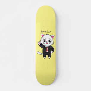Cute kitten cat in business suit cartoon skateboard
