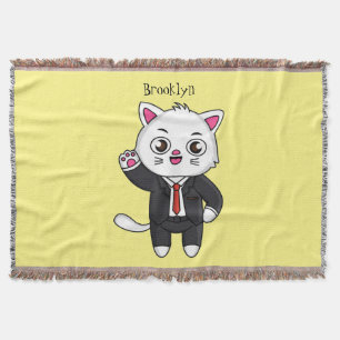 Cute kitten cat in business suit cartoon throw blanket