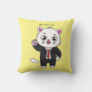 Cute kitten cat in business suit cartoon throw pillow