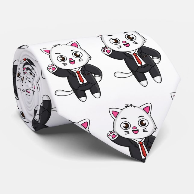Cute kitten cat in business suit cartoon tie (Rolled)
