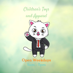 Cute kitten cat in business suit cartoon window cling