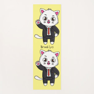 Cute kitten cat in business suit cartoon yoga mat