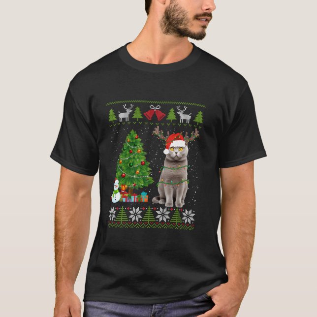Cute Kitten Cat Lover Santa Hat Ugly Sweater Xmas  (Front)