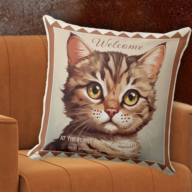 Cute Kitten Cat Lovers Animal Art Throw Pillow (Pillow featuring a painting of a cute kitten with your own texts. Great for a cat lover)
