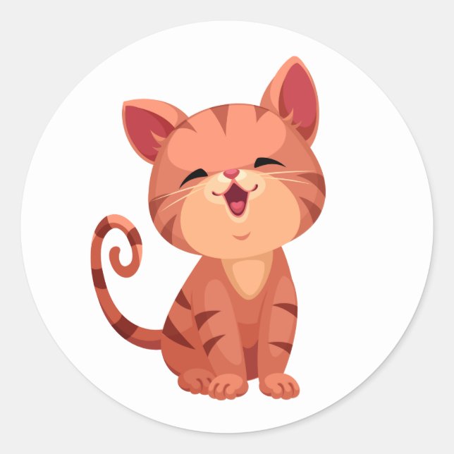 Cute Kitten Cat Orange Tabby Kitty Lover Classic Round Sticker (Front)