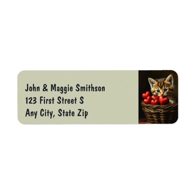 Cute Kitten Cat Pet Animal Basket of Hearts (Front)