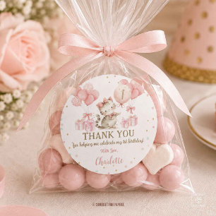 Cute Kitten Cat Pink Balloons 1st 2nd 3rd Birthday Classic Round Sticker