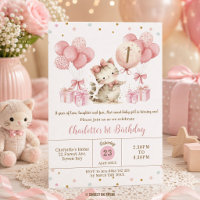 Cute Kitten Cat Pink Balloons 1st 2nd 3rd Birthday