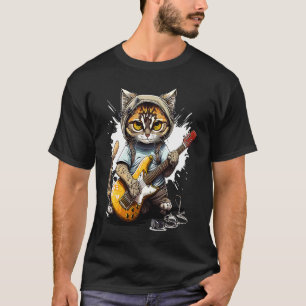 Cute Kitten Cat Playing Guitar 2 T-Shirt