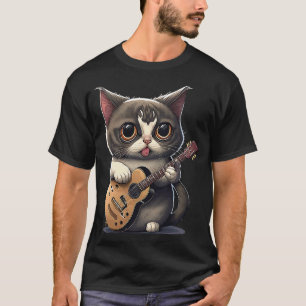 Cute Kitten Cat Playing Guitar T-Shirt