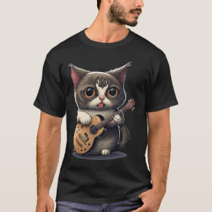 Cute Kitten Cat Playing Guitar T-Shirt