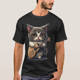 Cute Kitten Cat Playing Guitar T-Shirt