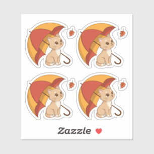 Cute Kitten Cat Red Yellow Umbrella Fall Set of 4