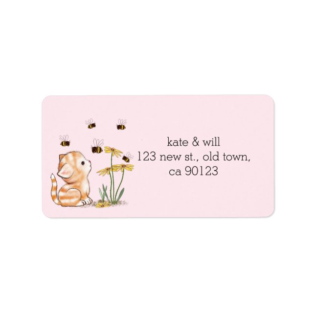 Cute Kitten Cat Return Address Labels Pink (Front)