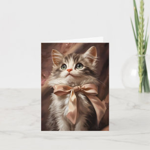 Cute Kitten Cat Ribbon Holiday Card