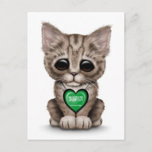 Cute Kitten Cat with Saudi Arabian Heart, white Postcard