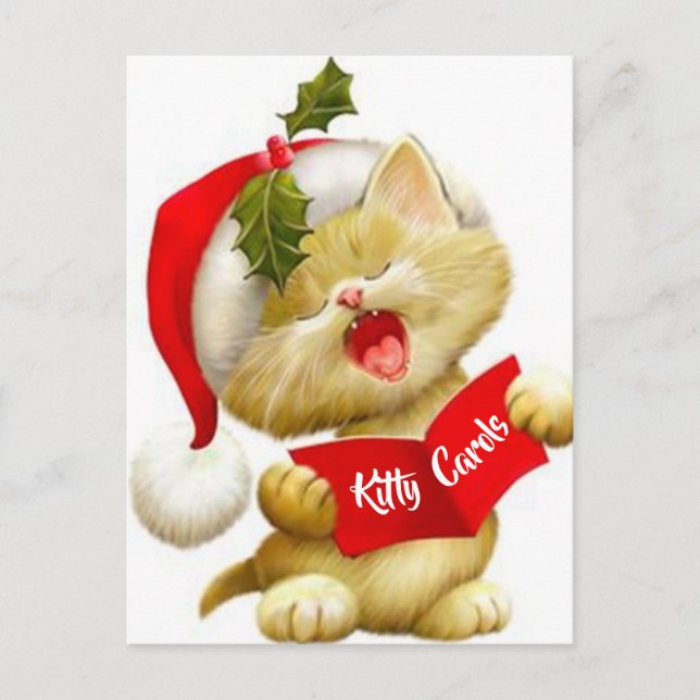 Cute Kitten Chantant Caroler de Noël Carte postale (Devant)