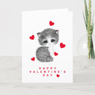 Cute Kitten Chat Coeur Saint Valentin Cartes