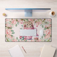 Cute Kitten Chat en Coupe Fleurs Roses Roses Roses