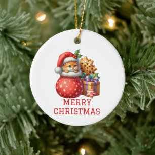 Cute Kitten Christmas Ceramic Ornament