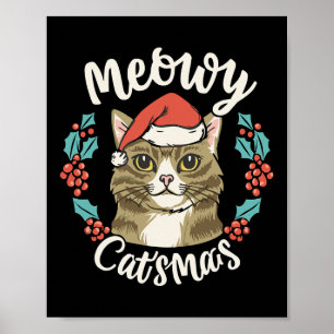 Cute Kitten Christmas Santa Hat Meowy Catmas Men W Poster