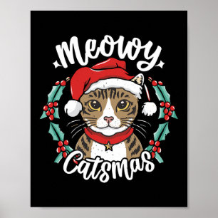 Cute Kitten Christmas Santa Hat Meowy Catmas Men W Poster