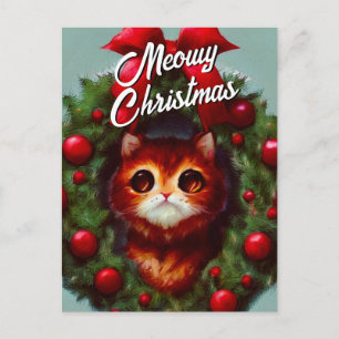 Cute Kitten Christmas Wreath Holiday Postcard