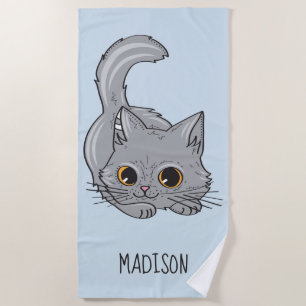 Cute Kitten custom name & colour beach towel