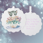 Cute Kitten | Daughters Birthday Thank You  Ornament Card<br><div class="desc">A cute kitten playing in a pot of flowers is featured on this birthday ornament thank you card. To edit the text click on the personalize button. This design contains A.I.</div>