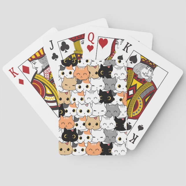 Cute kitten doodle seamless pattern Playing Cards (Back)