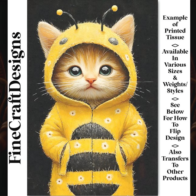 Cute Kitten Dressed As A Bumble Bee AK4H Decoupage Tissue Paper (Creator Uploaded)