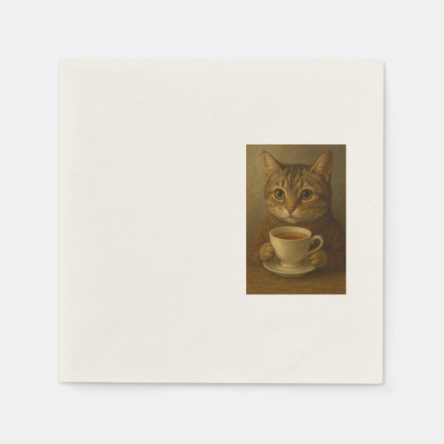 Cute kitten drinking tea with you. napkin (Front)