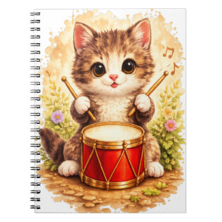 Cute Kitten Drum Spiral Notebook Kawaii
