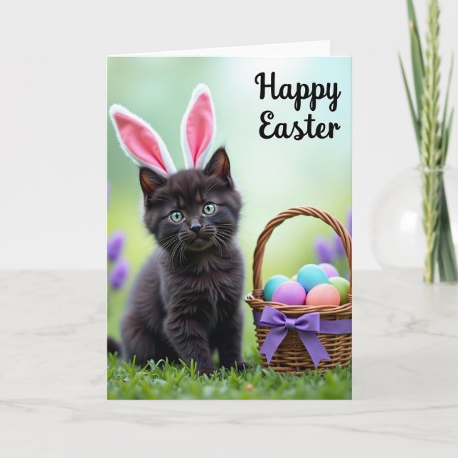 Cute Kitten Easter Wishes Card (Front)