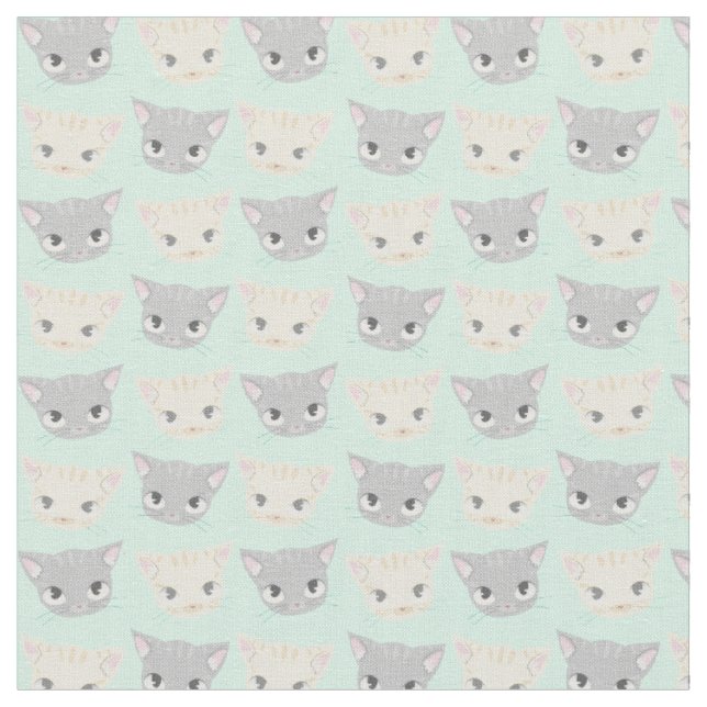 Cute Kitten Face Pattern Fabric (Close Up)